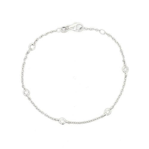 Bracciale Modello T con 5 Diamanti Oro Bianco 750 18 kt con Diamanti Taglio a Brillante ct 0,20 F VS 2,00 g