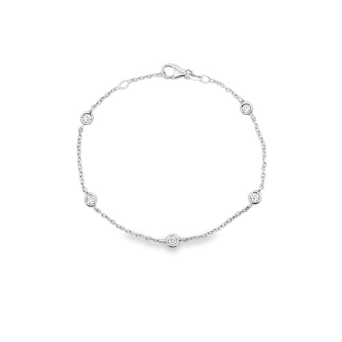 Bracciale Modello T con 5 Diamanti Oro Bianco 18 kt Diamanti Taglio a Brillante ct 0,37 E F VS 2,25 gr