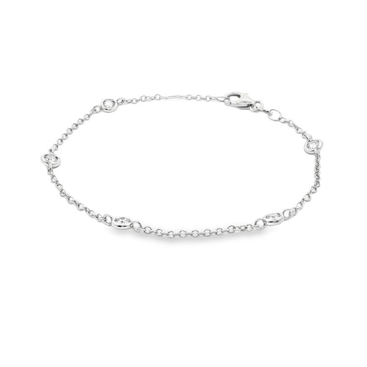 Bracciale Modello T con 5 Diamanti Oro Bianco 18 kt Diamanti Taglio a Brillante ct 0,37 E F VS 2,25 gr