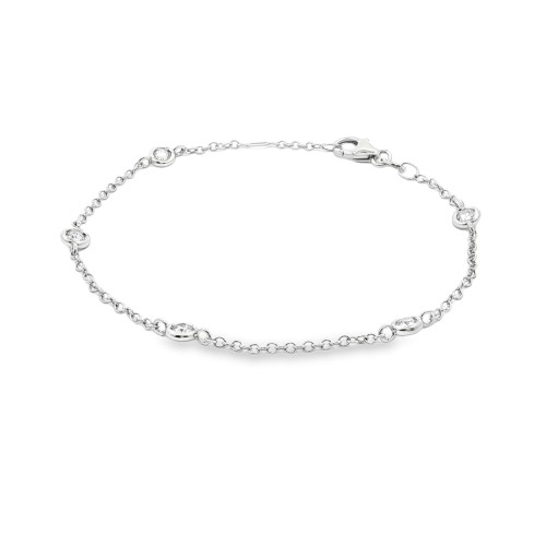 Bracciale Modello T con 5 Diamanti Oro Bianco 18 kt Diamanti Taglio a Brillante ct 0,37 E F VS 2,25 gr