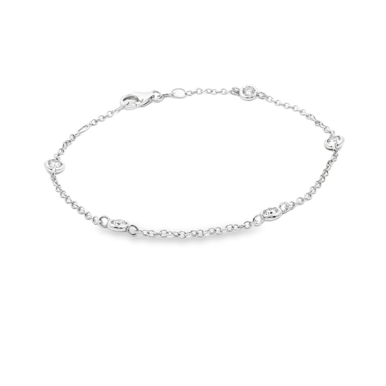 Bracciale Modello T con 5 Diamanti Oro Bianco 18 kt Diamanti Taglio a Brillante ct 0,37 E F VS 2,25 gr