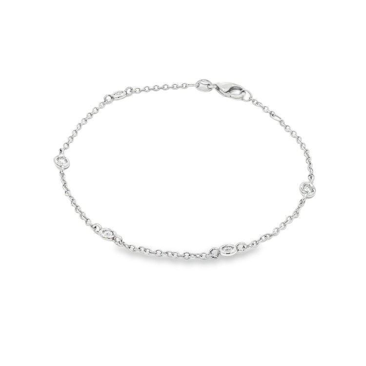 Bracciale Modello T con 5 Diamanti Oro Bianco 750 18 kt con Diamanti Taglio a Brillante ct 0,20 F VS 2,00 g