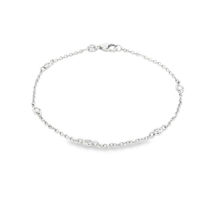 Bracciale Modello T con 5 Diamanti Oro Bianco 750 18 kt con Diamanti Taglio a Brillante ct 0,20 F VS 2,00 g