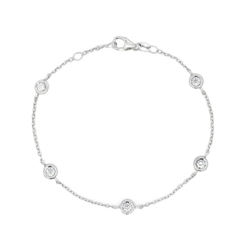 Bracciale Modello T con 5 Diamanti Oro Bianco 750 18 kt con Diamanti Taglio a Brillante ct 0,45 F VS 3,13 gr