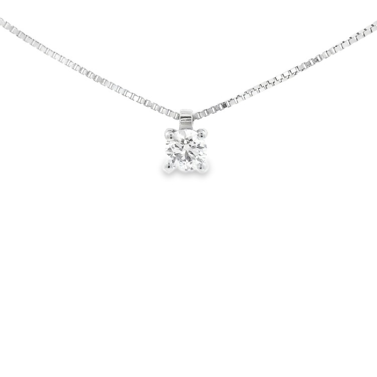 Collana Punto Luce 4GF Diamante ct 0,30 F VS1 EX EX EX IGI Laser Oro Bianco 750 18 kt  2,46 gr