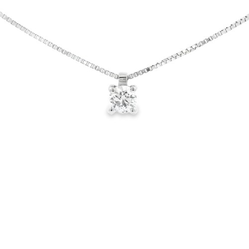 Collana Punto Luce 4GF Diamante ct 0,30 F VS1 EX EX EX IGI Laser Oro Bianco 750 18 kt  2,46 gr