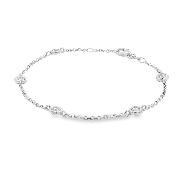 Bracciale Modello T con 5 Diamanti Oro Bianco 750 18 kt con Diamanti Taglio a Brillante ct 0,45 F VS 3,13 gr