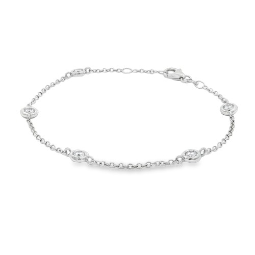 Bracciale Modello T con 5 Diamanti Oro Bianco 750 18 kt con Diamanti Taglio a Brillante ct 0,45 F VS 3,13 gr