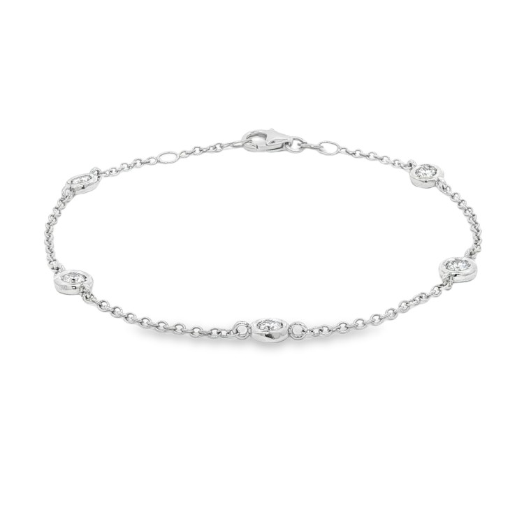 Bracciale Modello T con 5 Diamanti Oro Bianco 750 18 kt con Diamanti Taglio a Brillante ct 0,45 F VS 3,13 gr