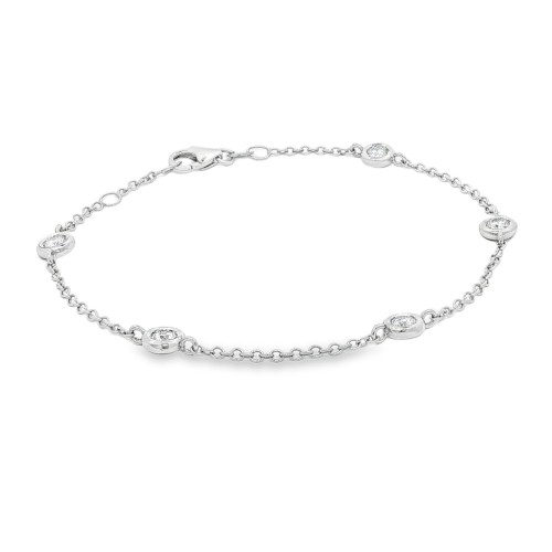 Bracciale Modello T con 5 Diamanti Oro Bianco 750 18 kt con Diamanti Taglio a Brillante ct 0,45 F VS 3,13 gr