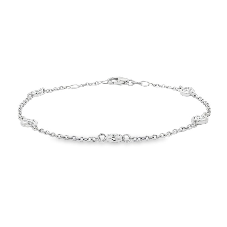 Bracciale Modello T con 5 Diamanti Oro Bianco 750 18 kt con Diamanti Taglio a Brillante ct 0,45 F VS 3,13 gr