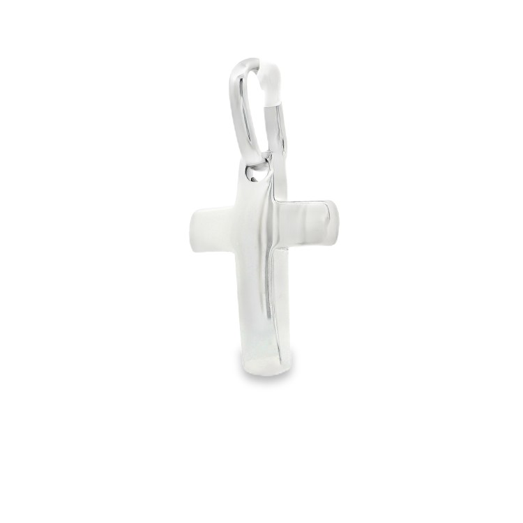 Croce bombata liscia misure 14,5  x 10,5 x 1,9  mm Oro Bianco 18 kt 1,40 gr