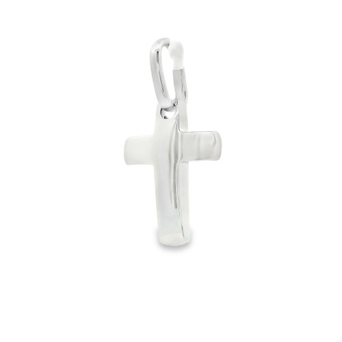 Croce bombata liscia misure 14,5  x 10,5 x 1,9  mm Oro Bianco 18 kt 1,40 gr