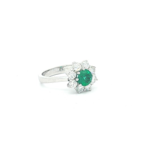 Anello Smeraldo Margherita ct 0,55 Diamanti ct 0,69 F VS Oro 750 18 kt 4,39 gr