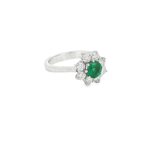 Anello Smeraldo Margherita ct 0,55 Diamanti ct 0,69 F VS Oro 750 18 kt 4,39 gr