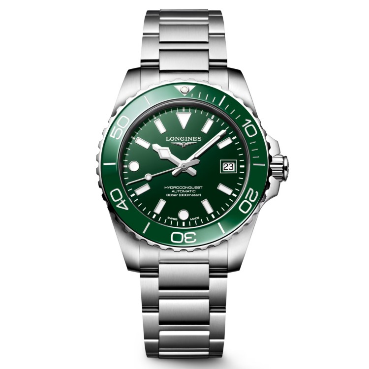 Longines Hydroconquest L3.779.4.06.6 Automatico 39 mm Acciaio Verde Bracciale Acciaio