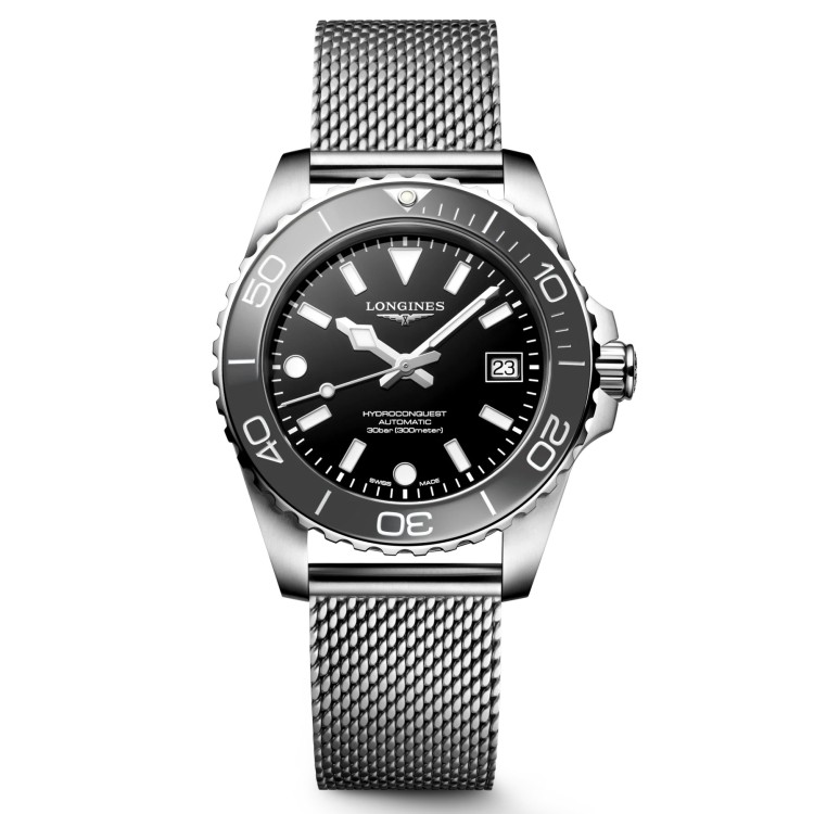Longines Hydroconquest L3.779.4.70.6 Automatico 39 mm Acciaio Nero Bracciale Acciaio