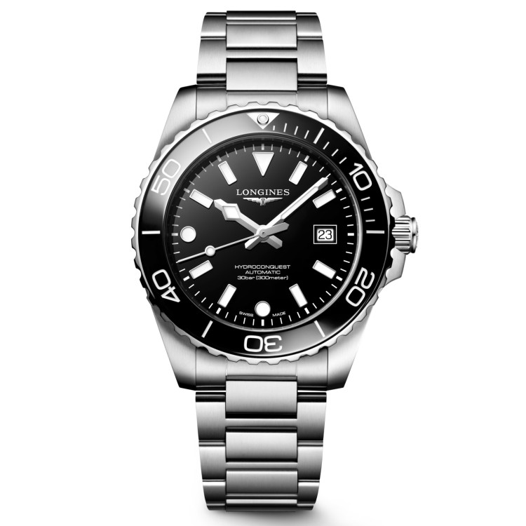 Longines Hydroconquest L3.788.4.56.6 Automatico 42 mm Nero Bracciale Acciaio