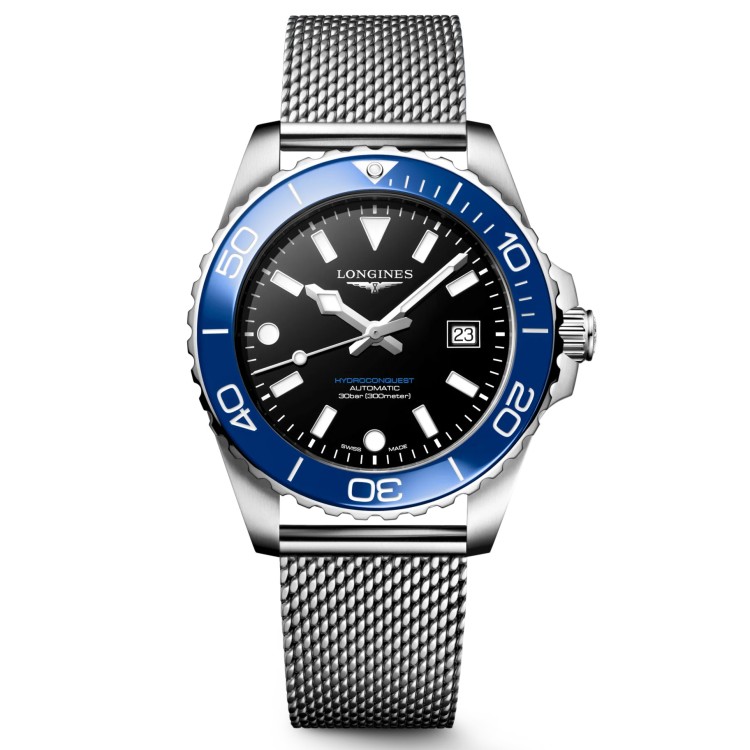 Longines Hydroconquest L3.788.4.90.6 Automatico 42 mm Acciaio Nero Bracciale Acciaio
