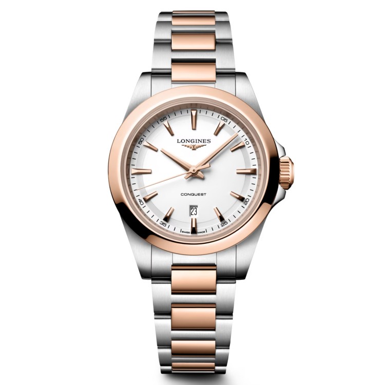Longines Conquest L3.350.3.18.7 Quarzo 30 mm Bianco Bracciale Acciaio e Oro Rosa