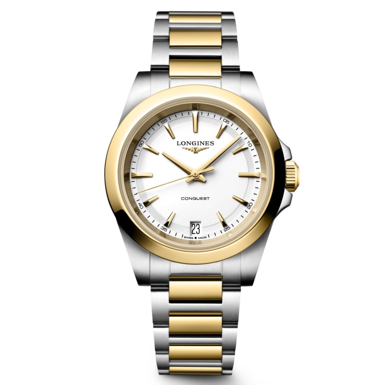 Longines Conquest L3.460.3.12.7 Quarzo 34 mm Bianco Bracciale Acciaio e Oro Giallo