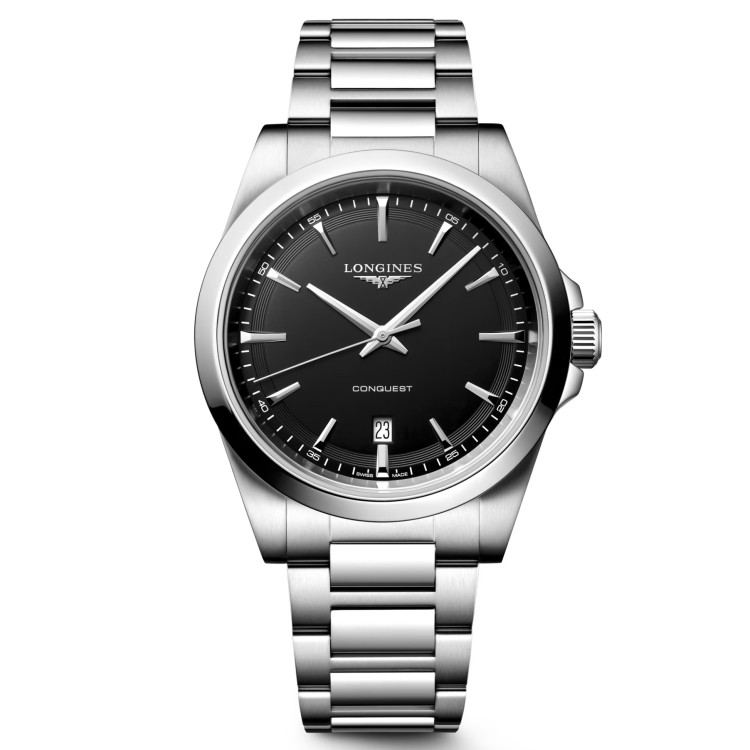 Longines Conquest L3.860.4.52.6 Quarzo 41 mm Nero Bracciale Acciaio