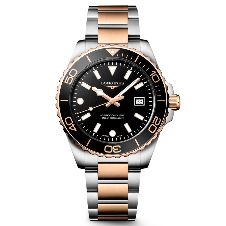 Longines Hydroconquest L3.769.3.58.7 Quarzo 42 mm Acciaio Nero Bracciale Acciaio