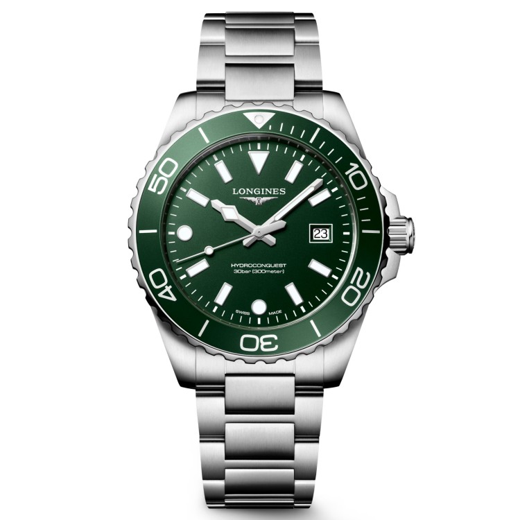 Longines Hydroconquest L3.769.4.06.6 Quarzo 42 mm Acciaio Verde Bracciale Acciaio
