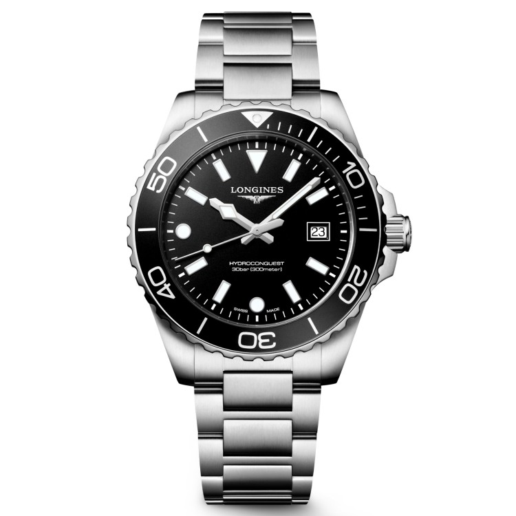 Longines Hydroconquest L3.769.4.56.6 Quarzo 42 mm Acciaio Nero Bracciale Acciaio