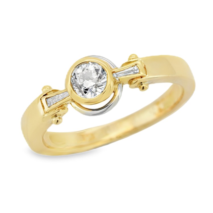 Anello Antico Solitario Diamante ct Taglio Antico 0,32 + 0,10 Oro 18 kt
