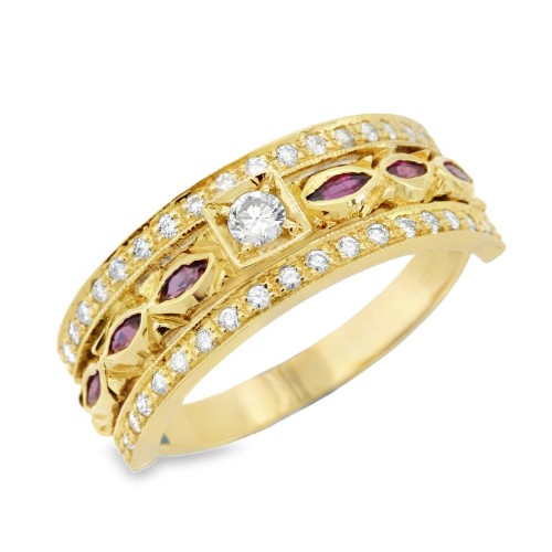 Anello Fascia Rubino Diamanti ct 0,41 Oro 18 kt