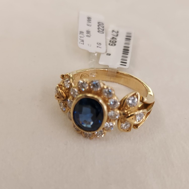 Anello Margherita Zaffiro Diamanti ct 0,75 Oro 18 kt
