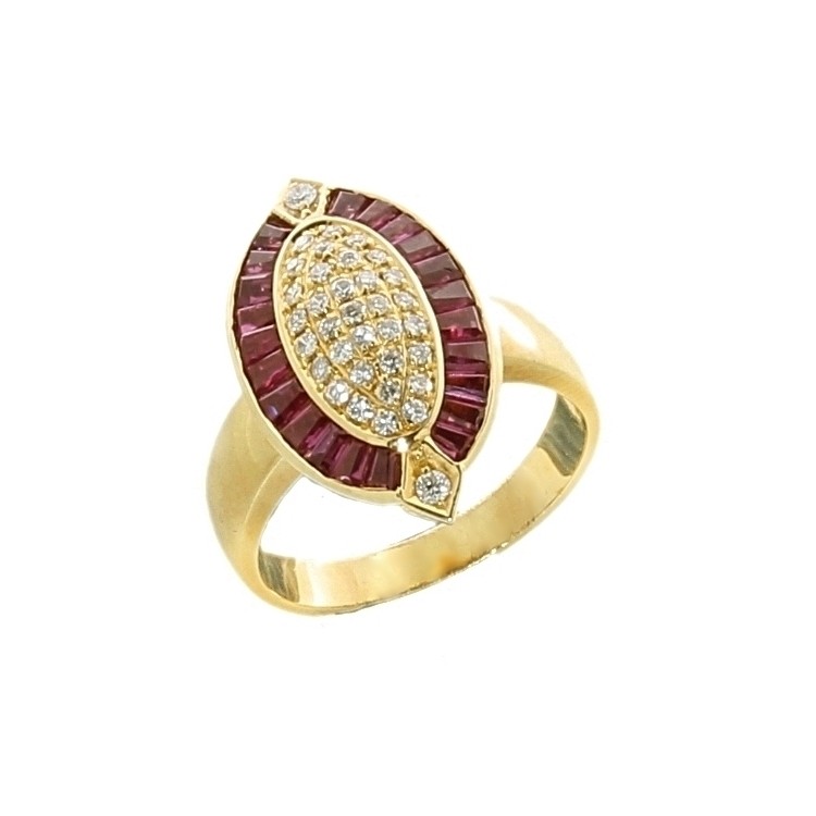 Anello Rubino Diamanti ct 0,30 Oro 18 kt