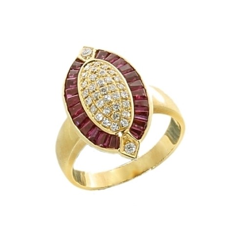 Anello Rubino ct 1,80 Diamanti ct 0,30 F VVS Oro Giallo 18 kt 8,3 gr