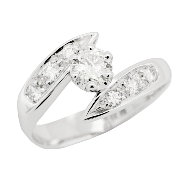 Anello Solitario Diamante ct 0,42 + 0,27 Oro 18 kt