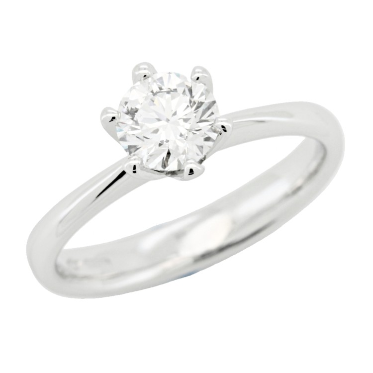 Anello Solitario Diamante Modello T 6VS ct 0,81 E VS1 EX EX VG IGI laser Oro 18 kt 3,50 gr