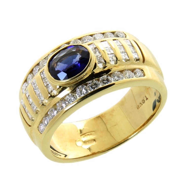 Anello Zaffiro Diamanti ct 0,75 Oro 18 kt