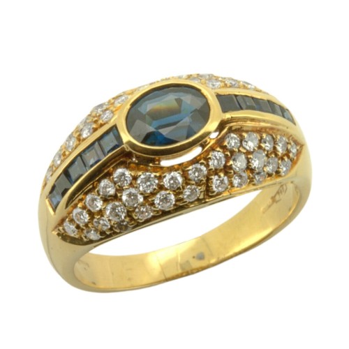 Anello Zaffiro Diamanti ct 0,58 Oro 18 kt