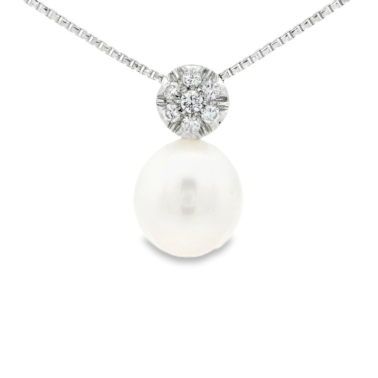 Collana Perla Fantasia Diamanti ct 0,22 Oro 18 kt