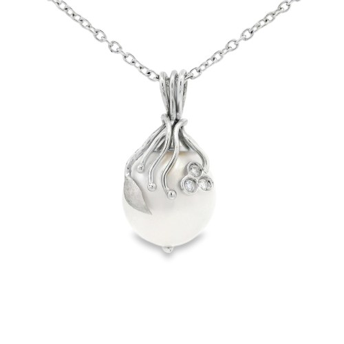 Collana Perla Acqua dolce 11 mm Diamante ct 0,02 Oro 18 kt