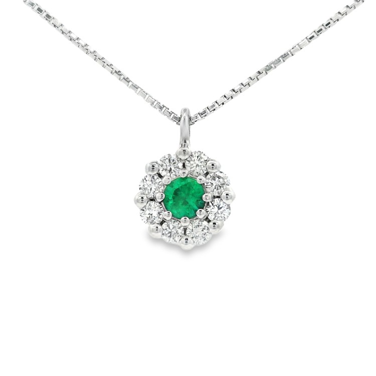 Collana Smeraldo ct 0,11 Diamanti ct 0,19 F VS Oro 18 kt 2,49 gr