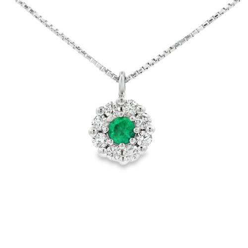 Collana Smeraldo ct 0,11 Diamanti ct 0,19 F VS Oro 18 kt 2,49 gr