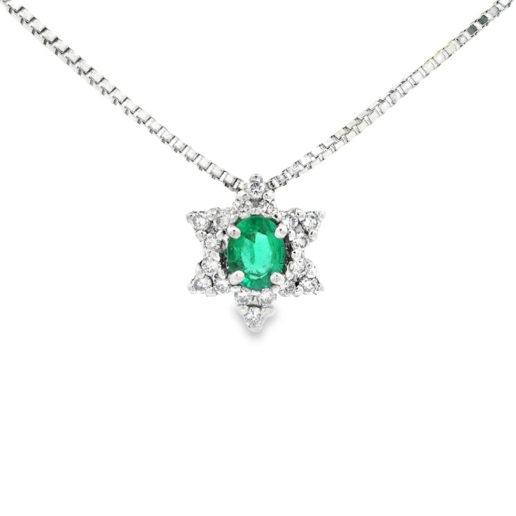 Collana Smeraldo Margherita ct 0,49 Diamanti ct 0,25 Oro 18 kt