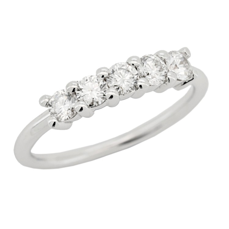 Fedina Riviere Diamanti ct 0,52 F VS2 misura 3,5 mm n° 5 pietre Oro Bianco 18 kt 2,60 gr