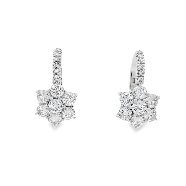 Orecchini Margherita 6+1 Diamanti ct 1,36 F VVS Oro Bianco 750 18 kt 3,3 gr