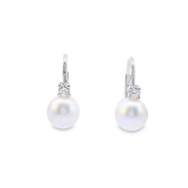 Orecchini Perla Giapponese 8,3 mm Diamanti ct 0,17 Oro 18 kt