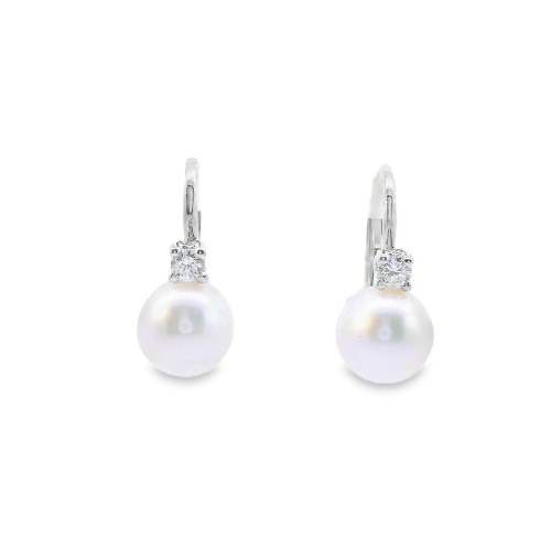 Orecchini Perla Giapponese 8,3 mm Diamanti ct 0,17 Oro 18 kt