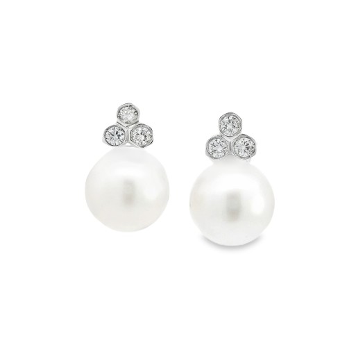 Orecchini Perla Australiana 13 mm Diamanti ct 0,50 Oro 18 kt