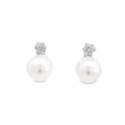 Orecchini Perla Giapponese 9,5 mm 6+1 Diamanti ct 0,17 Oro 18 kt 5,70 gr 2